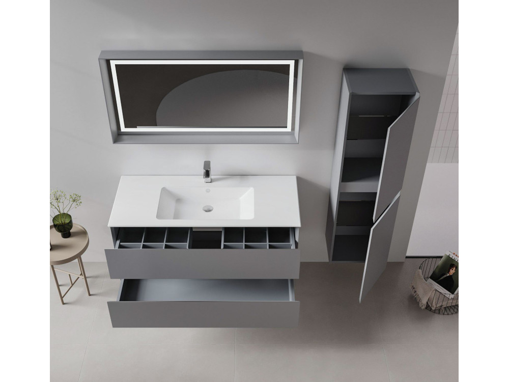 Conjunto de móvel de lavatório com espelho (2 peças) «Nest 121 v2» - 121 x 51 x 55 cm - Cinza mate