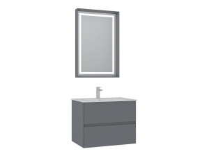 Conjunto de móvel com lavatório e espelho (2 peças) «Nest 71 v2» - 71 x 51 x 55 cm - Cinza mate