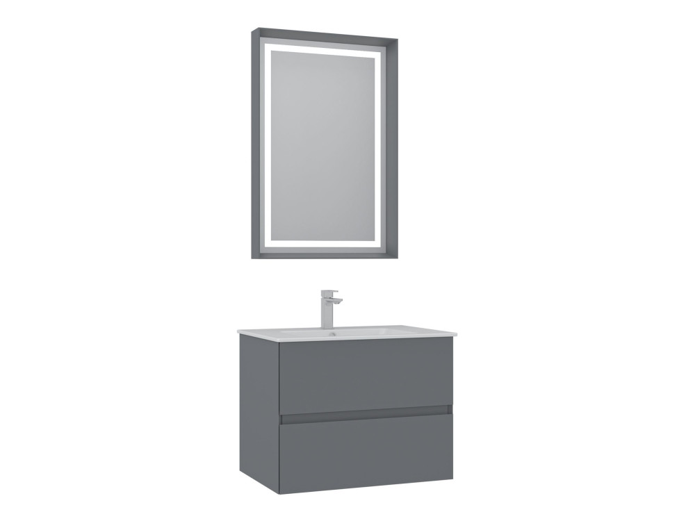 Conjunto de móvel com lavatório e espelho (2 peças) «Nest 71 v2» - 71 x 51 x 55 cm - Cinza mate