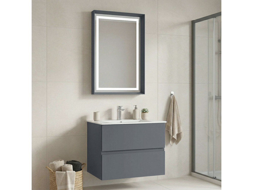 Conjunto de móvel com lavatório e espelho (2 peças) «Nest 71 v2» - 71 x 51 x 55 cm - Cinza mate