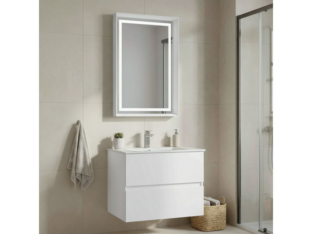 Conjunto de móvel de lavatório com espelho (2 peças) «Nest 71 v2» - 71 x 51 x 55 cm - Branco mate