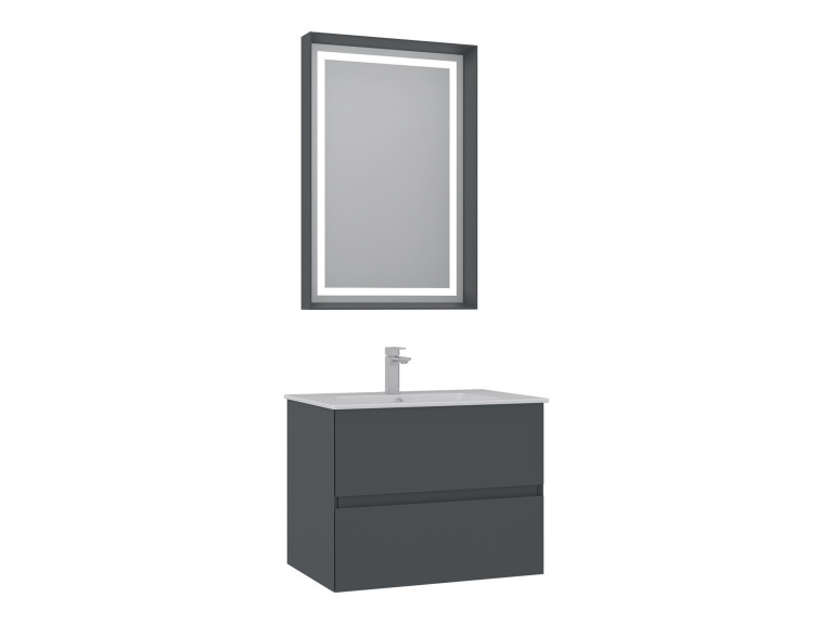 Conjunto de móvel de lavatório com espelho (2 peças) «Nest 71 v2» - 71 x 51 x 55 cm - Antracite mate
