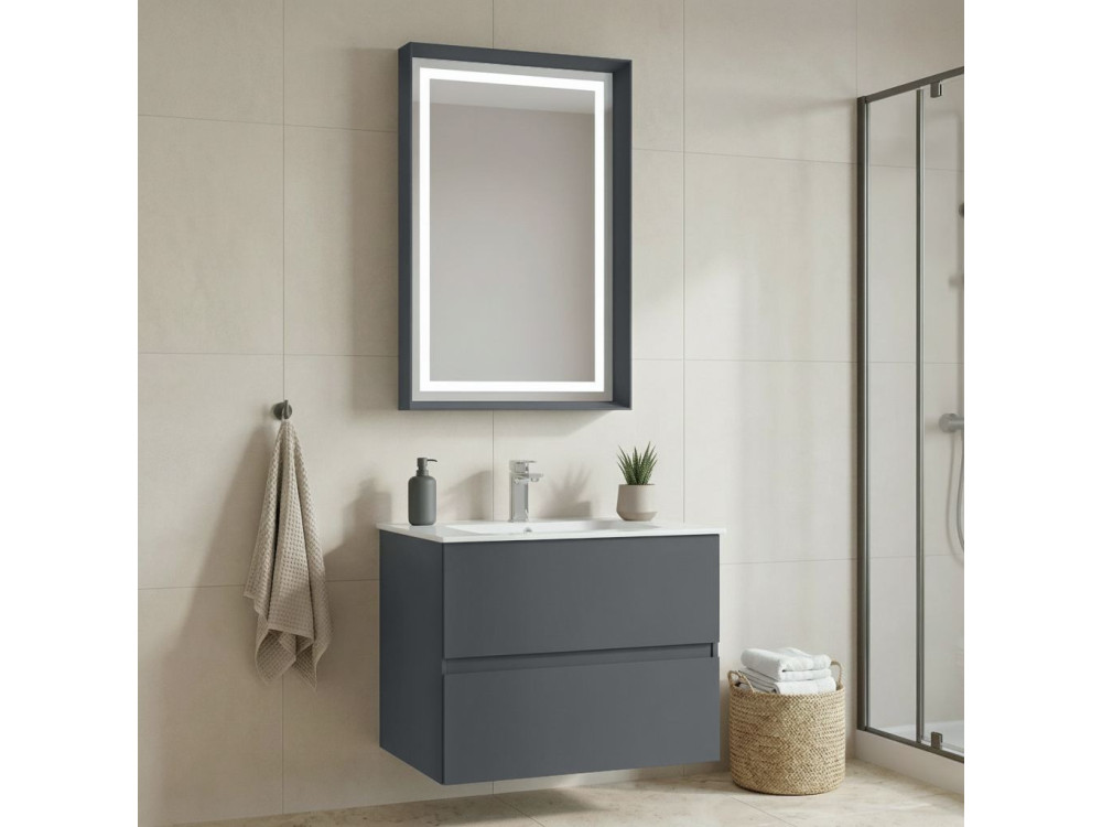 Conjunto de móvel de lavatório com espelho (2 peças) «Nest 71 v2» - 71 x 51 x 55 cm - Antracite mate