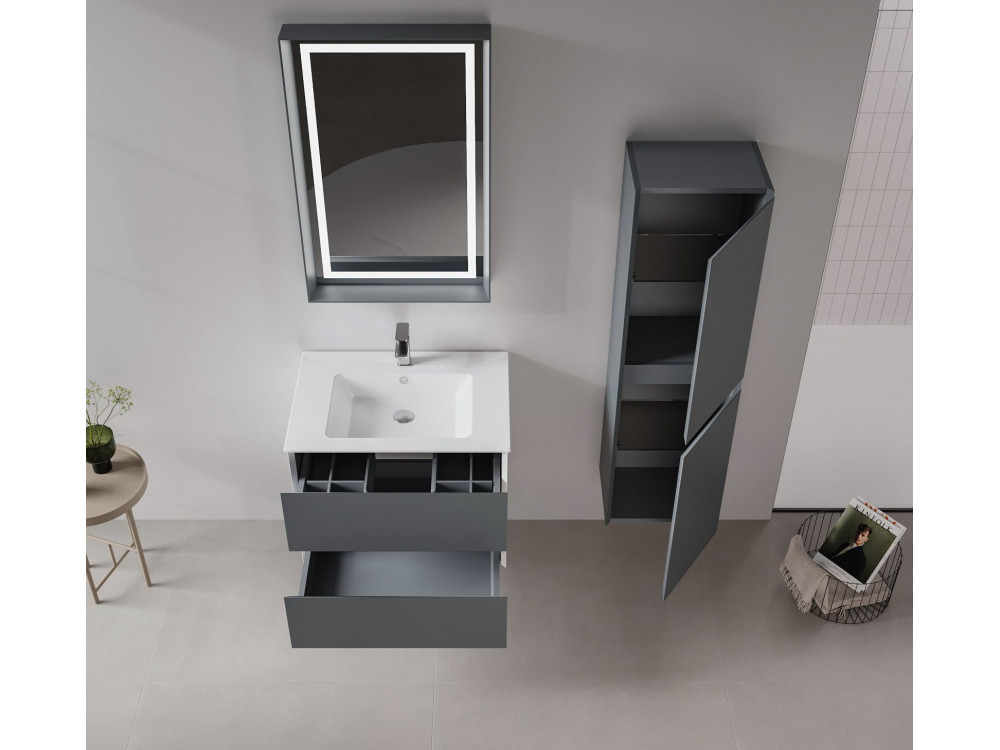 Conjunto de móvel de lavatório com espelho (2 peças) «Nest 71 v2» - 71 x 51 x 55 cm - Antracite mate