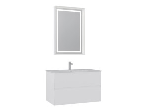 Conjunto de móvel com lavatório e espelho (2 peças) «Nest 91 v2» - 91 x 51 x 55 cm - Branco mate