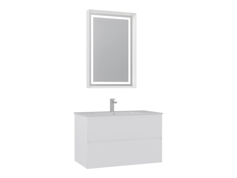 Conjunto de móvel com lavatório e espelho (2 peças) «Nest 91 v2» - 91 x 51 x 55 cm - Branco mate