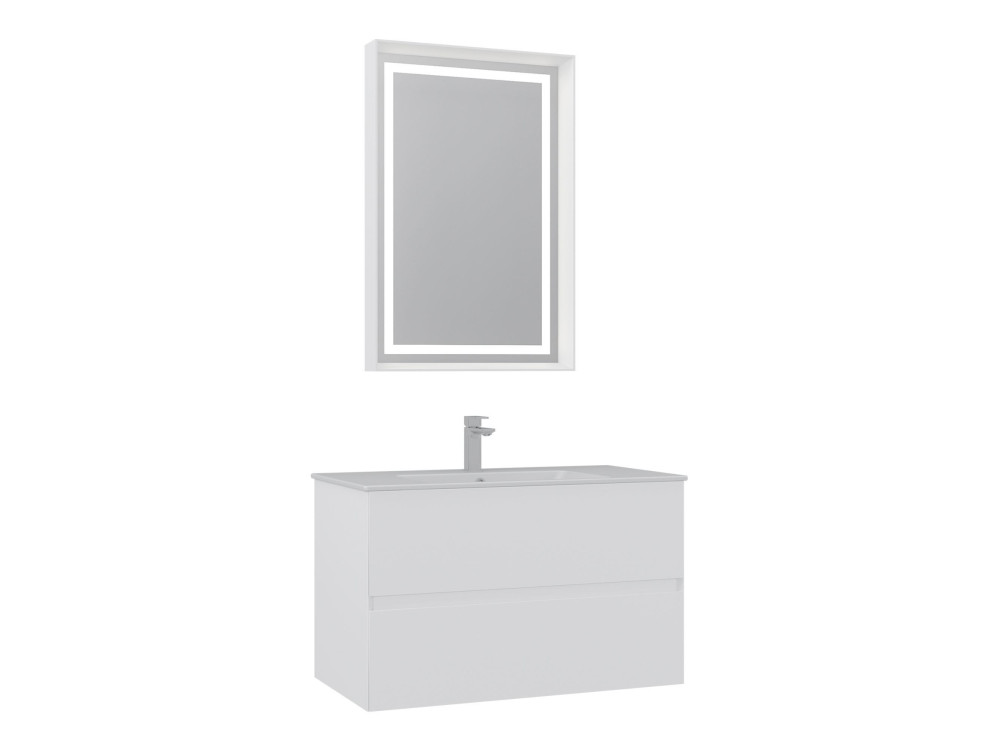 Conjunto de móvel com lavatório e espelho (2 peças) «Nest 91 v2» - 91 x 51 x 55 cm - Branco mate