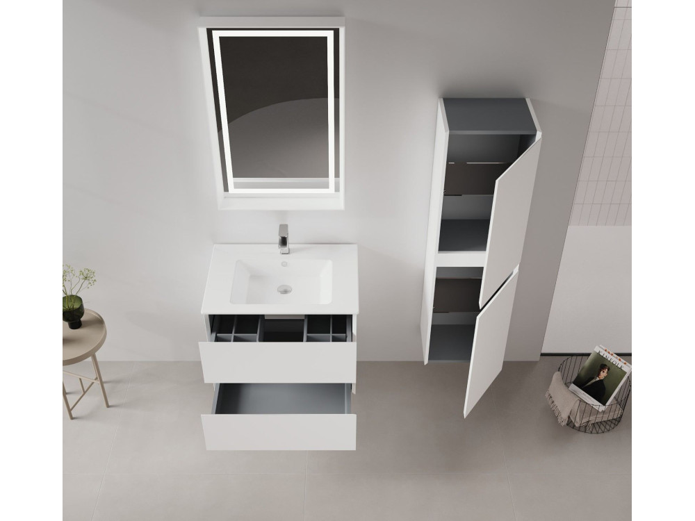 Conjunto de móvel com lavatório e espelho (2 peças) «Nest 91 v2» - 91 x 51 x 55 cm - Branco mate