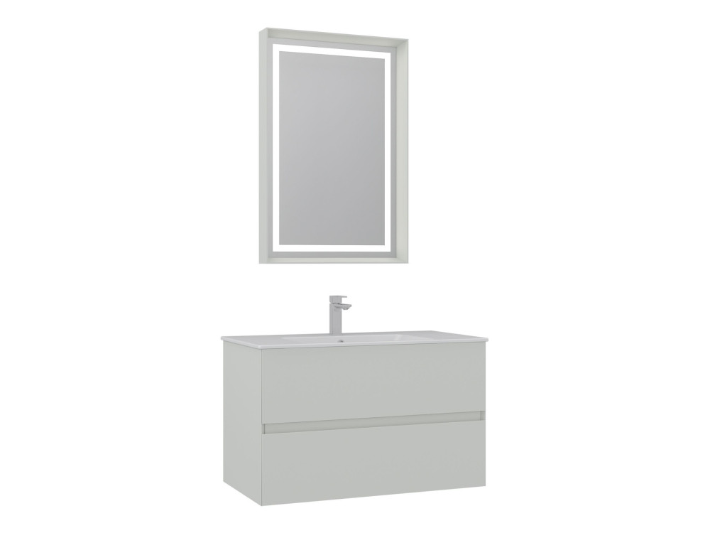 Conjunto de móvel com lavatório e espelho (2 peças) «Nest 91 v2» - 91 x 51 x 55 cm - Cashmere mate