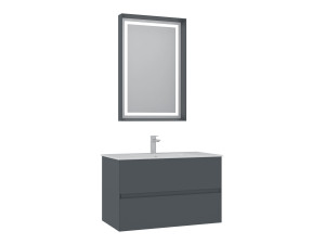 Conjunto de móvel com lavatório e espelho (2 peças) «Nest 91 v2» - 91 x 51 x 55 cm - Antracite mate