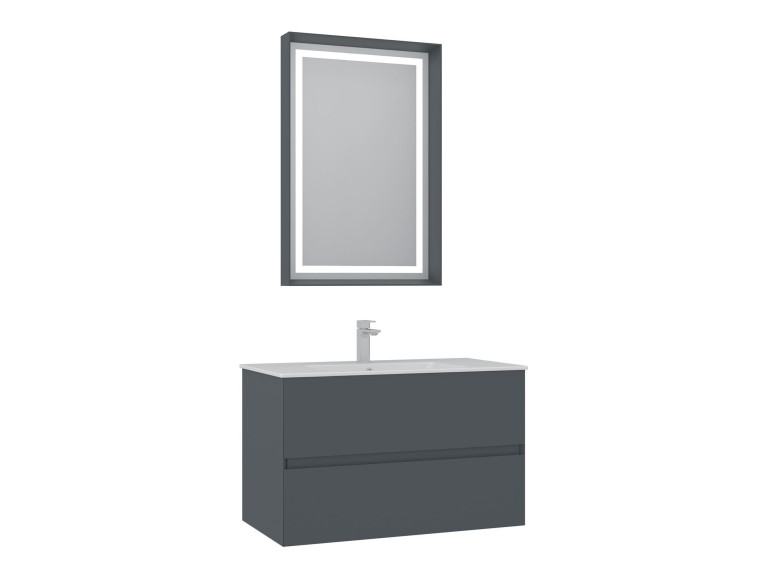 Conjunto de móvel com lavatório e espelho (2 peças) «Nest 91 v2» - 91 x 51 x 55 cm - Antracite mate