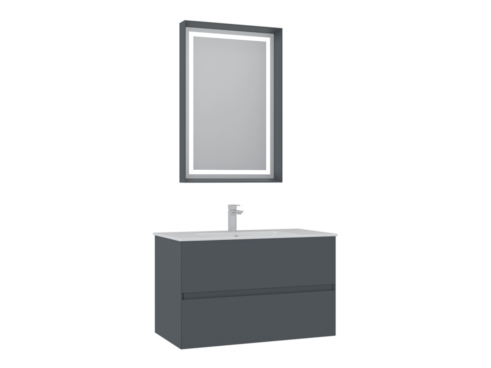 Conjunto de móvel com lavatório e espelho (2 peças) «Nest 91 v2» - 91 x 51 x 55 cm - Antracite mate