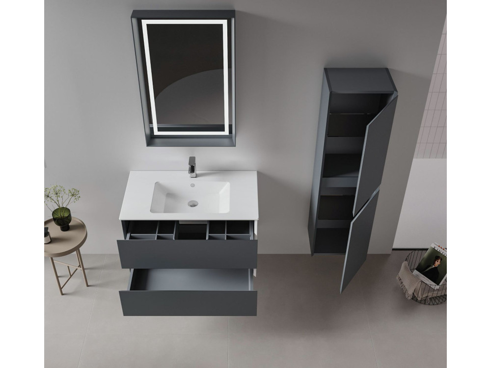 Conjunto de móvel com lavatório e espelho (2 peças) «Nest 91 v2» - 91 x 51 x 55 cm - Antracite mate
