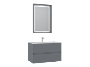 Conjunto de móvel com lavatório e espelho (2 peças) «Nest 91 v2» - 91 x 51 x 55 cm - Cinza mate
