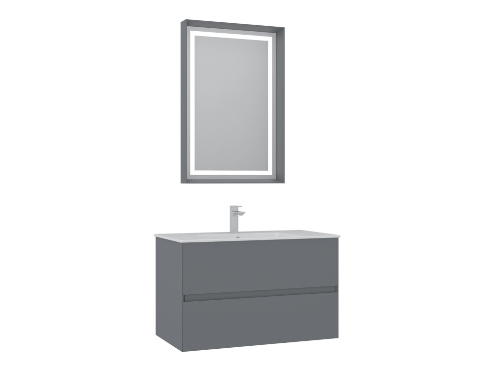 Conjunto de móvel com lavatório e espelho (2 peças) «Nest 91 v2» - 91 x 51 x 55 cm - Cinza mate