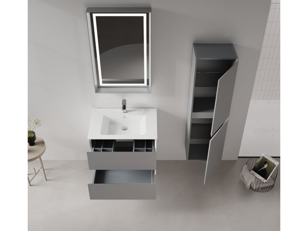 Conjunto de móvel com lavatório e espelho (2 peças) «Nest 91 v2» - 91 x 51 x 55 cm - Cinza mate