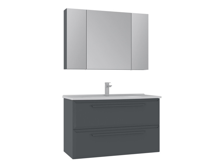 Conjunto de móvel de lavatório com espelho (2 peças) «Nuvola 100 v2» - 100 x 50 x 62 cm - Antracite