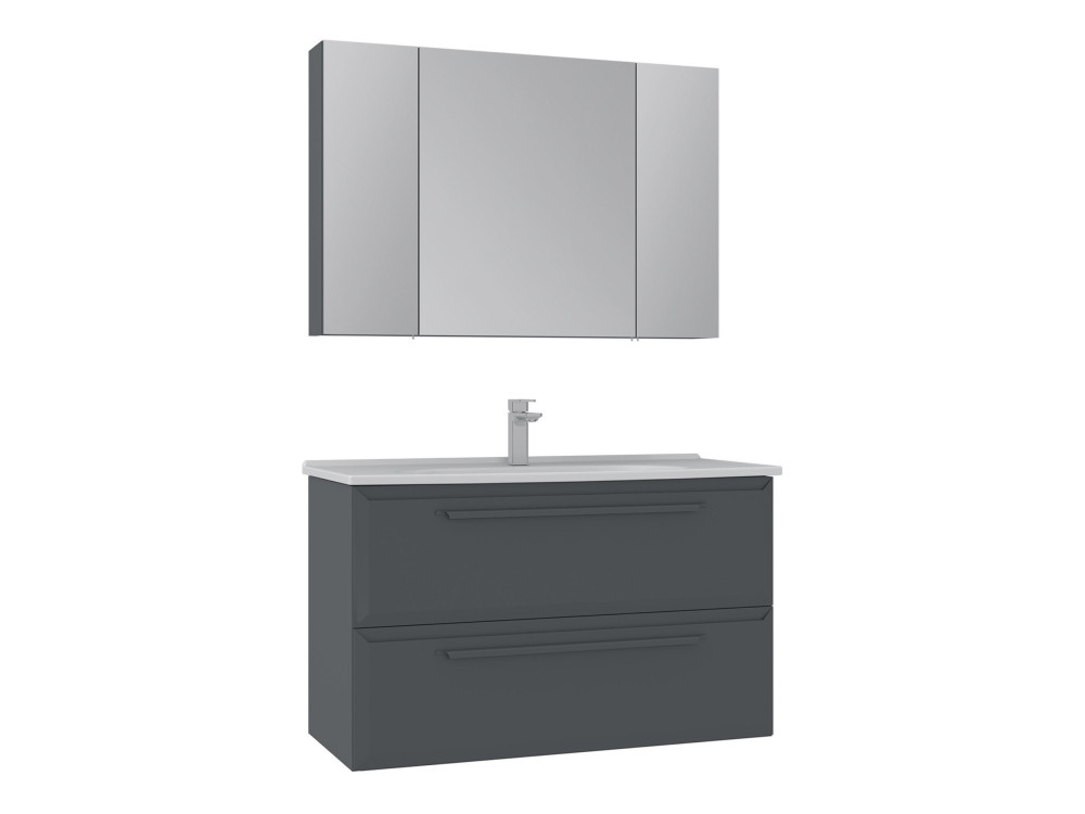 Conjunto de móvel de lavatório com espelho (2 peças) «Nuvola 100 v2» - 100 x 50 x 62 cm - Antracite