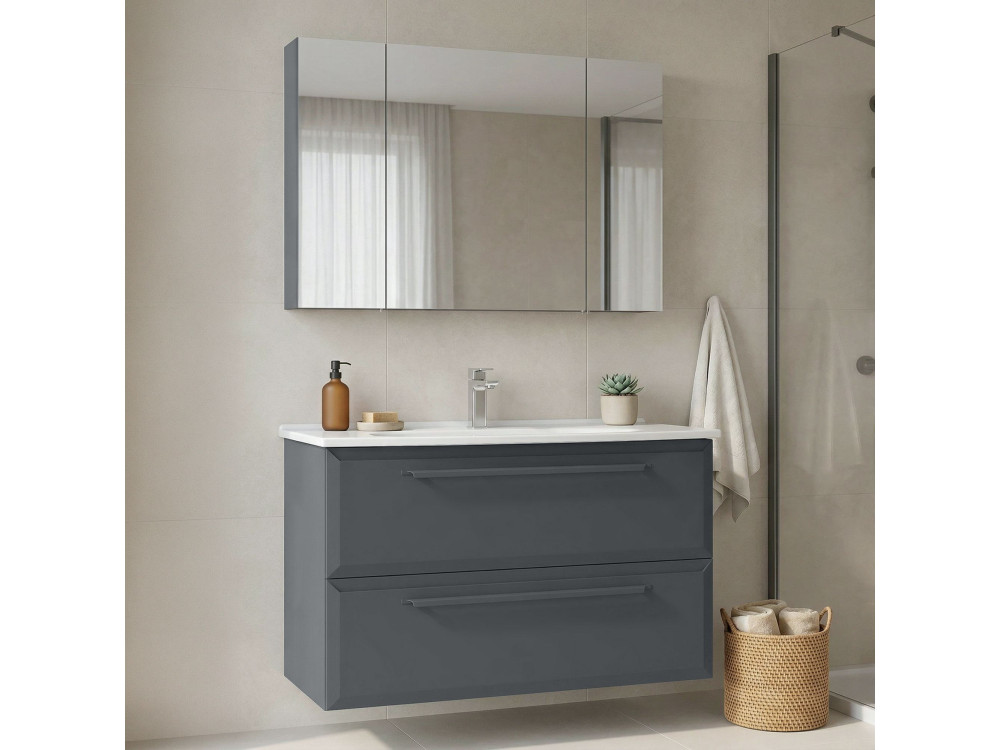 Conjunto de móvel de lavatório com espelho (2 peças) «Nuvola 100 v2» - 100 x 50 x 62 cm - Antracite