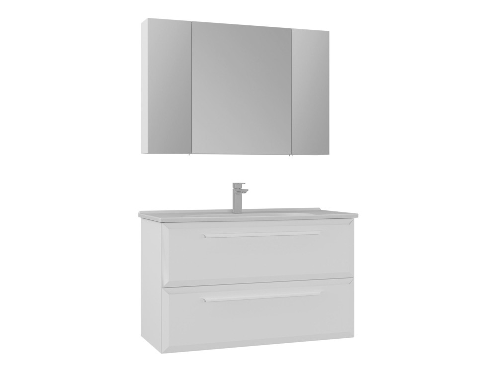Conjunto de móvel de lavatório com espelho (2 peças) «Nuvola 100 v2» - 100 x 50 x 62 cm - Branco
