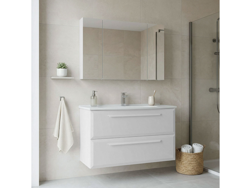 Conjunto de móvel de lavatório com espelho (2 peças) «Nuvola 100 v2» - 100 x 50 x 62 cm - Branco
