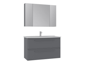 Conjunto de móvel de lavatório com espelho (2 peças) «Nuvola 100 v2» - 100 x 50 x 62 cm - Cinza