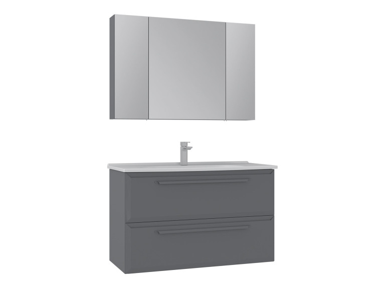 Conjunto de móvel de lavatório com espelho (2 peças) «Nuvola 100 v2» - 100 x 50 x 62 cm - Cinza
