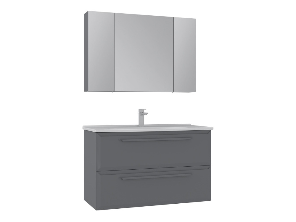 Conjunto de móvel de lavatório com espelho (2 peças) «Nuvola 100 v2» - 100 x 50 x 62 cm - Cinza