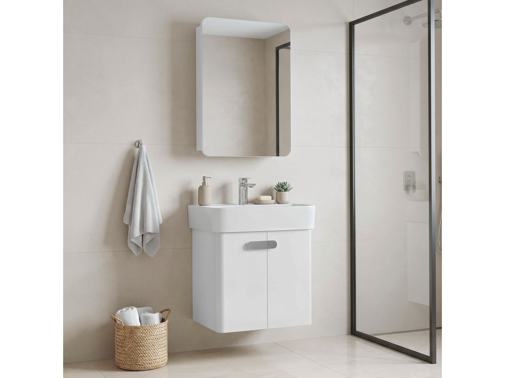 Conjunto de móvel com lavatório e espelho (2 peças) «Orbit 55» - 55 x 38 x 62 cm - Branco