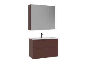 Conjunto de móvel de lavatório com espelho (2 peças) «Messina 85 v2» - 85 x 45 x 55 cm - Vermelho mate