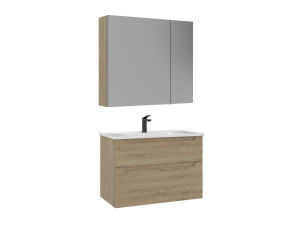 Conjunto de móvel de lavatório com espelho (2 peças) «Messina 85 v2» - 85 x 45 x 55 cm - Carvalho