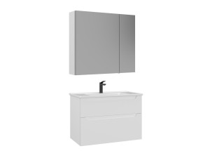 Conjunto de móvel de lavatório com espelho (2 peças) «Messina 85 v2» - 85 x 45 x 55 cm - Branco mate