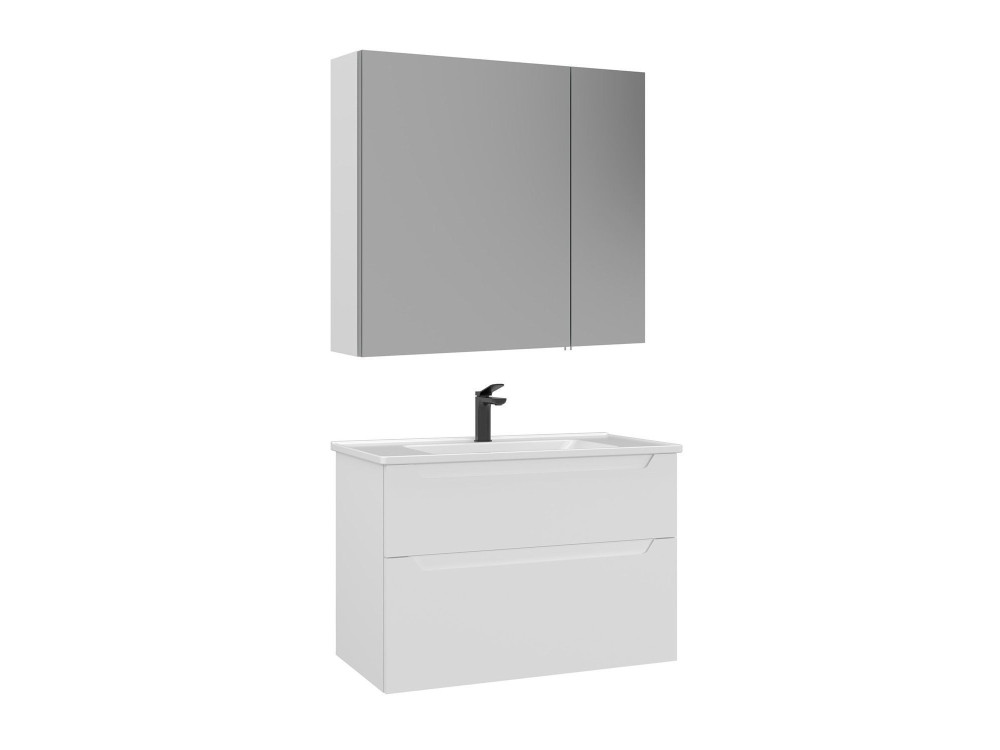 Conjunto de móvel de lavatório com espelho (2 peças) «Messina 85 v2» - 85 x 45 x 55 cm - Branco mate