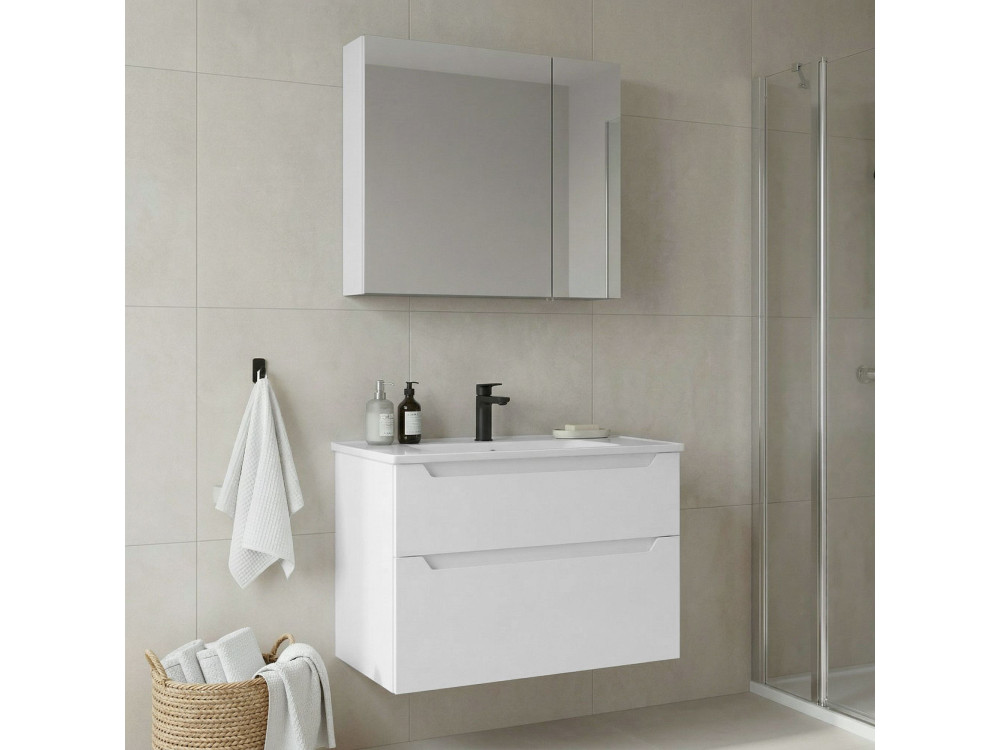 Conjunto de móvel de lavatório com espelho (2 peças) «Messina 85 v2» - 85 x 45 x 55 cm - Branco mate