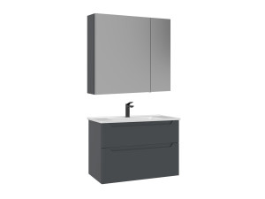Conjunto de móvel de lavatório com espelho (2 peças) «Messina 85 v2» - 85 x 45 x 55 cm - Antracite mate