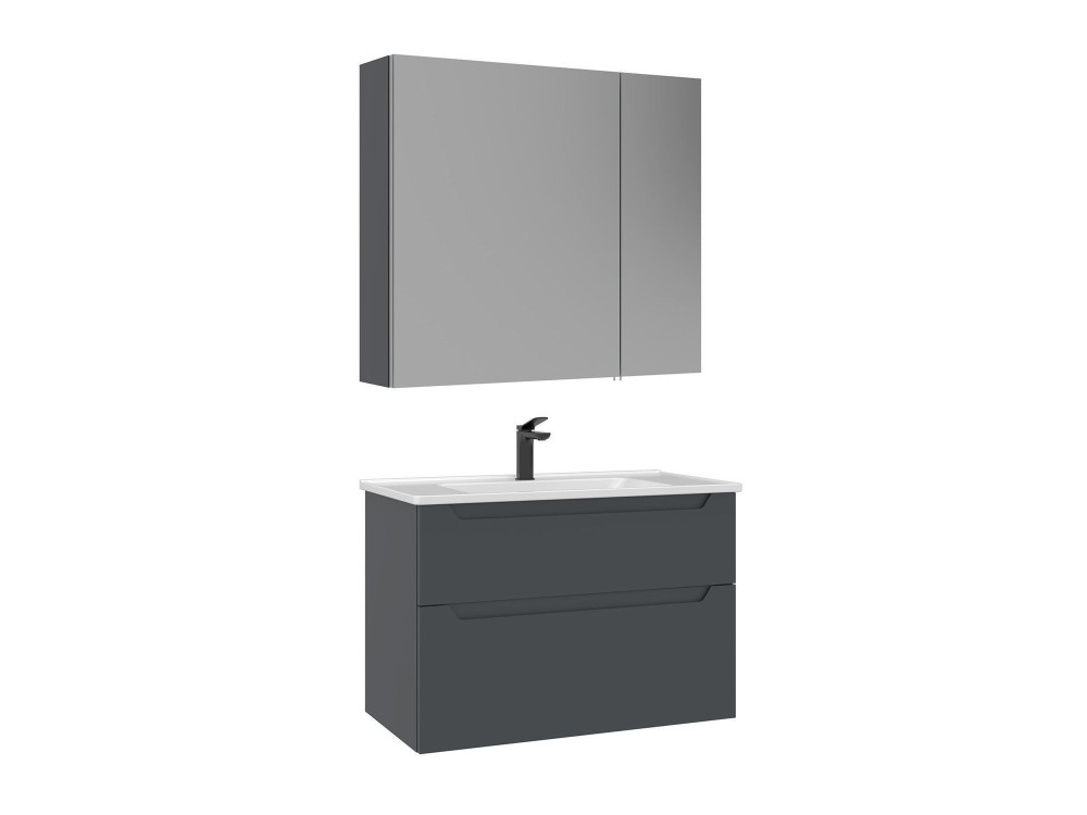 Conjunto de móvel de lavatório com espelho (2 peças) «Messina 85 v2» - 85 x 45 x 55 cm - Antracite mate