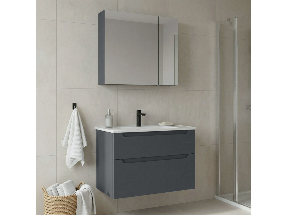 Conjunto de móvel de lavatório com espelho (2 peças) «Messina 85 v2» - 85 x 45 x 55 cm - Antracite mate
