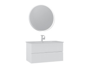 Conjunto de móvel de lavatório com espelho (2 peças) «Moonlight 90 v2» - 91 x 51 x 51 cm - Branco mate