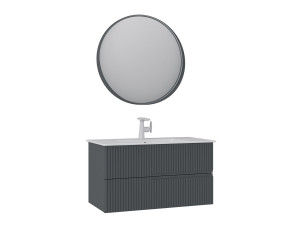 Conjunto de móvel de lavatório com espelho (2 peças) «Moonlight 90 v2» - 91 x 51 x 51 cm - Antracite mate