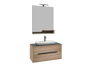 Conjunto de móvel de lavatório com espelho (2 peças) «Galia 100 v2» - 100 x 50 x 50 cm - Carvalho
