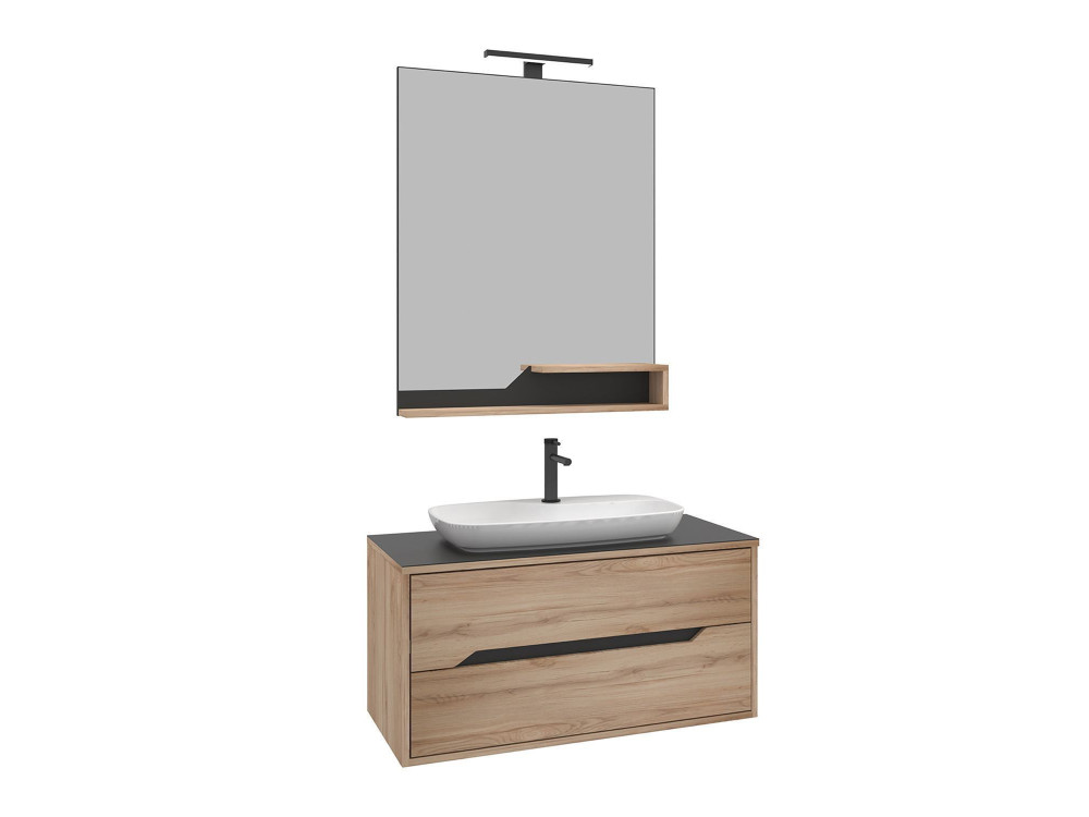 Conjunto de móvel de lavatório com espelho (2 peças) «Galia 100 v2» - 100 x 50 x 50 cm - Carvalho