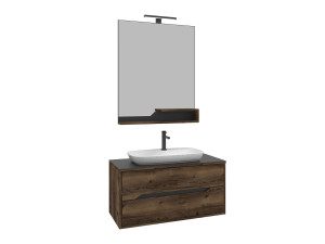 Conjunto de móvel de lavatório com espelho (2 peças) «Galia 100 v2» - 100 x 50 x 50 cm - Nogueira