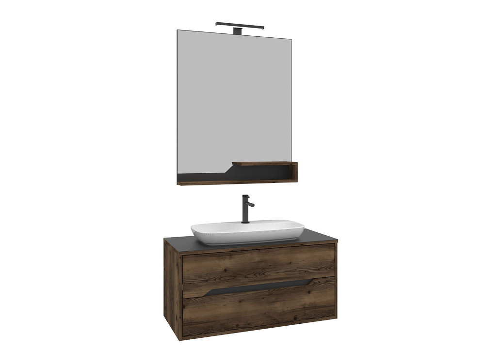 Conjunto de móvel de lavatório com espelho (2 peças) «Galia 100 v2» - 100 x 50 x 50 cm - Nogueira