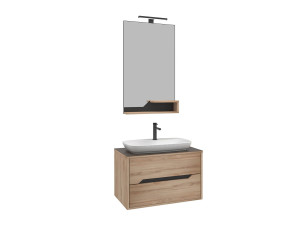 Conjunto de móvel de lavatório com espelho (2 peças) «Galia 80 v2» - 100 x 50 x 50 cm - Carvalho