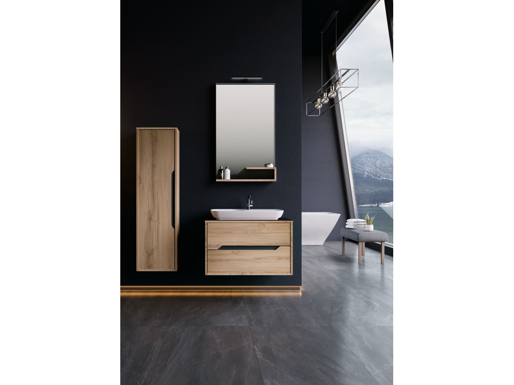 Conjunto de móvel de lavatório com espelho (2 peças) «Galia 80 v2» - 100 x 50 x 50 cm - Carvalho