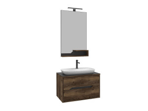 Conjunto de móvel de lavatório com espelho (2 peças) «Galia 80 v2» - 100 x 50 x 50 cm - Nogueira