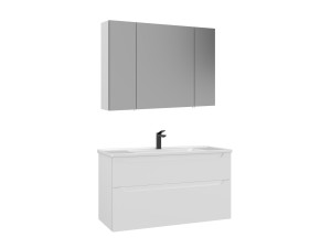 Conjunto de móvel de lavatório com espelho (2 peças) «Messina 100 v2» - 100 x 45 x 55 cm - Branco mate