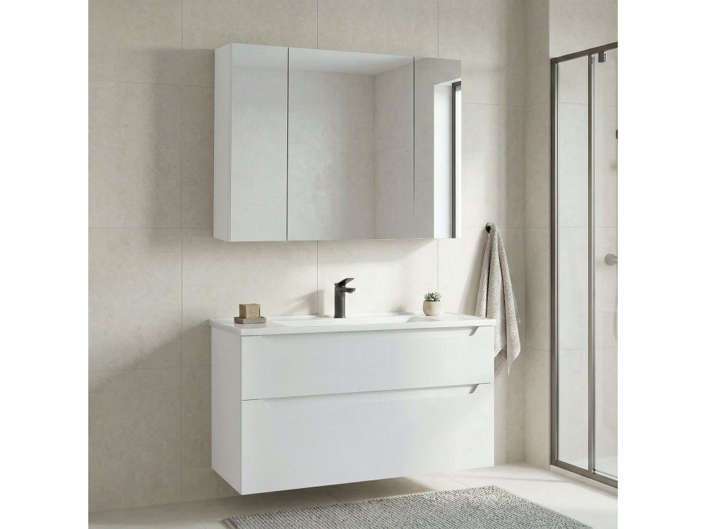 Conjunto de móvel de lavatório com espelho (2 peças) «Messina 100 v2» - 100 x 45 x 55 cm - Branco mate