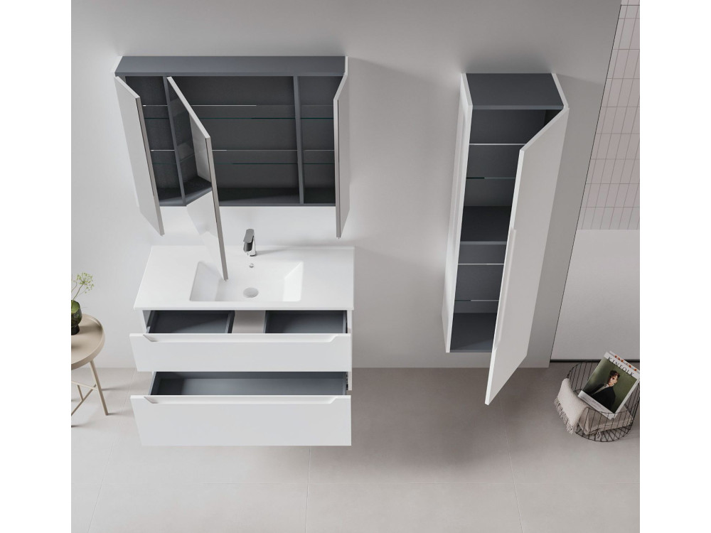 Conjunto de móvel de lavatório com espelho (2 peças) «Messina 100 v2» - 100 x 45 x 55 cm - Branco mate