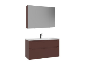 Conjunto de móvel de lavatório com espelho (2 peças) «Messina 100 v2» - 100 x 45 x 55 cm - Vermelho mate